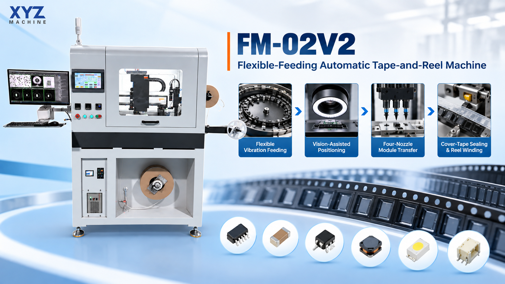 FM-02V2柔性上料自动编带机宣传海报1.png FM-02V2柔性上料自动编带机宣传海报1.png